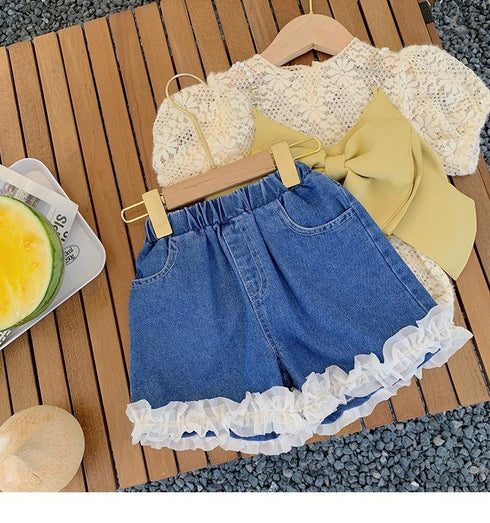 Western Style Lace Shorts Girls Casual Denim Hot Pants